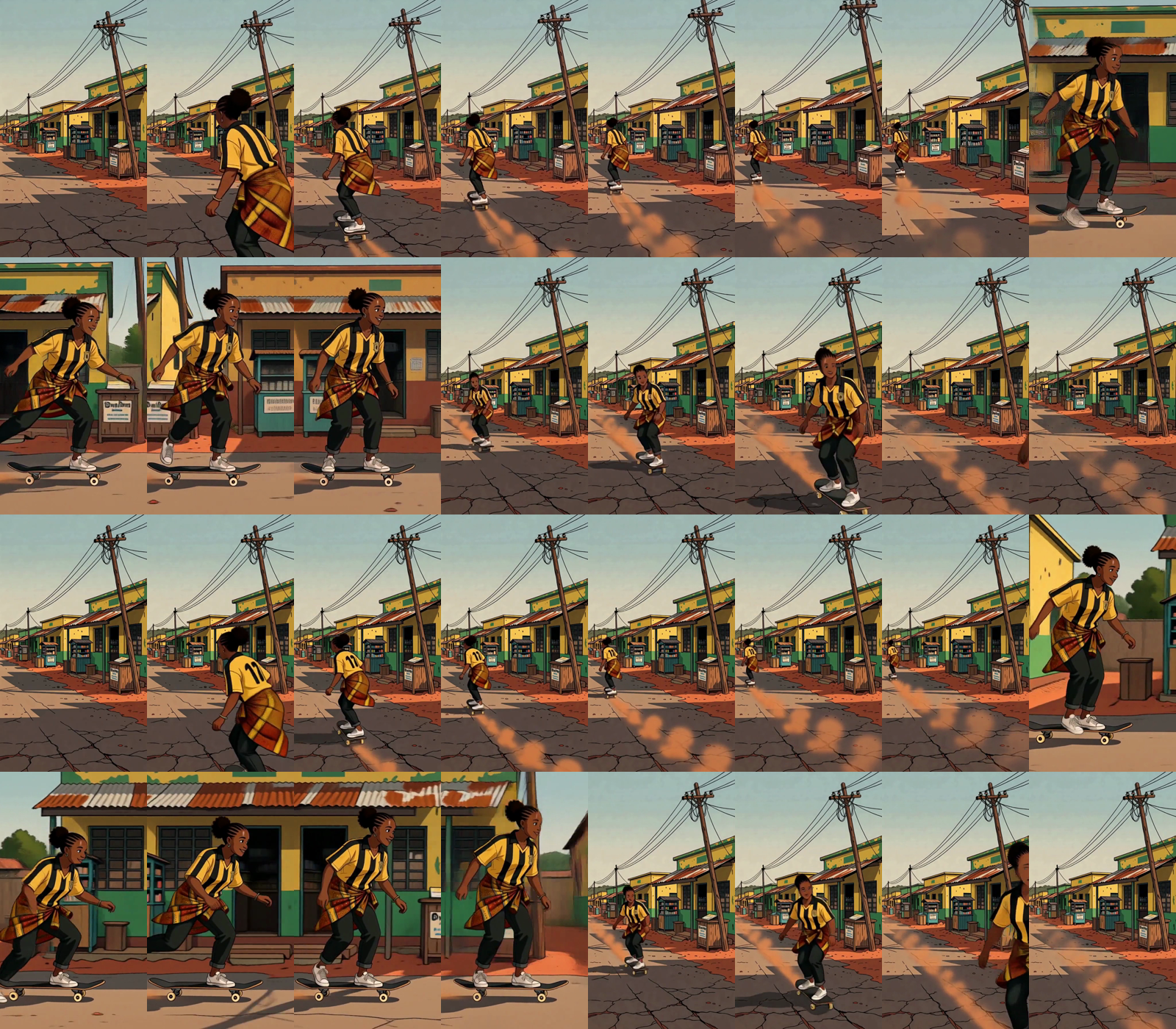 A/B strip: with the previz dolly as motion reference (top) vs without (bottom)