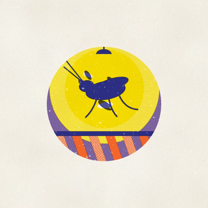 The same scene with the bright ink knocked out of the layers beneath, printing clean yellow